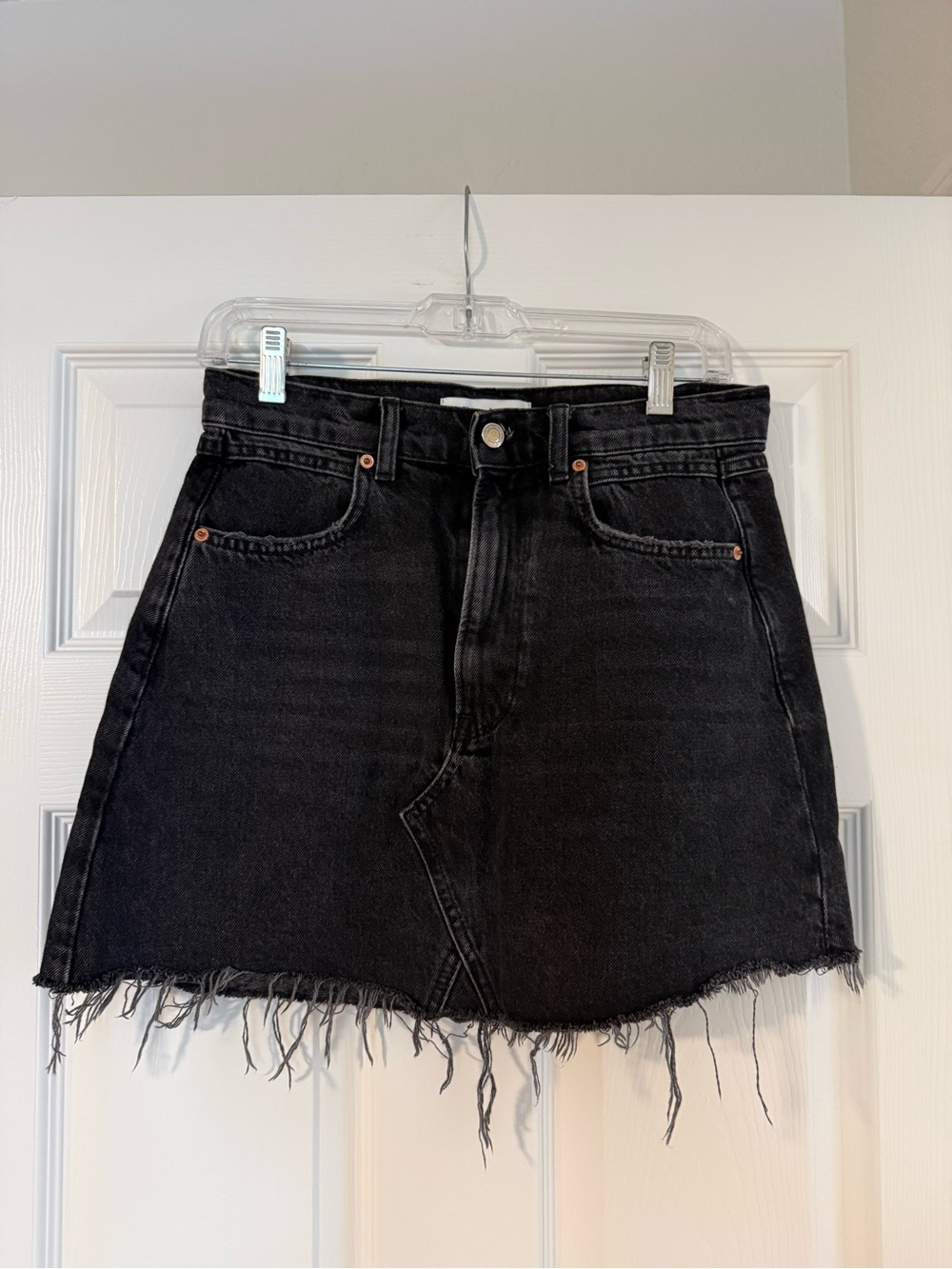 Zara Black Distressed Denim Mini Skirt